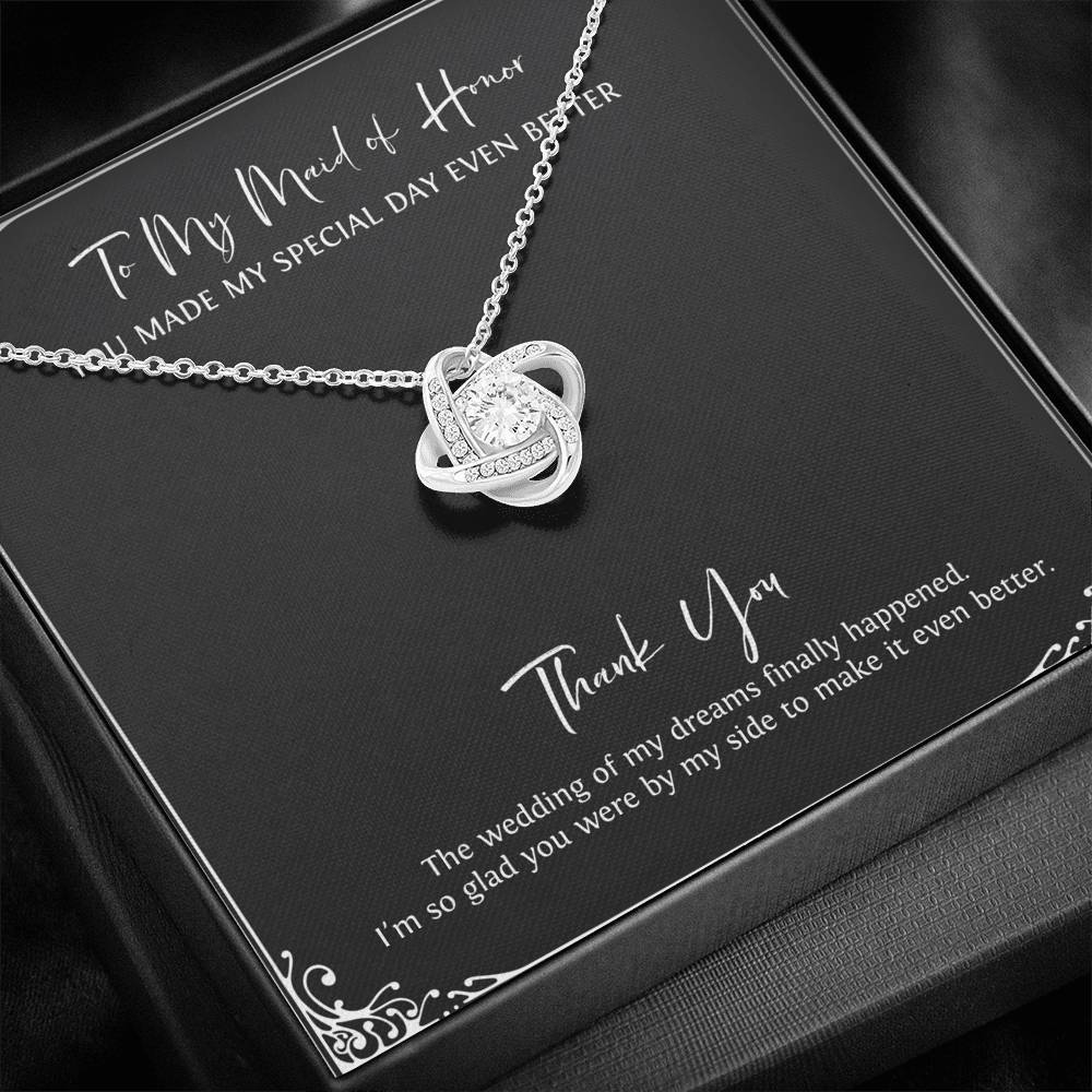 To My Maid Of Honor Gifts, I'm Glad You're By My Side, Love Knot Necklace For Women, Wedding Day Thank You Ideas From Bride