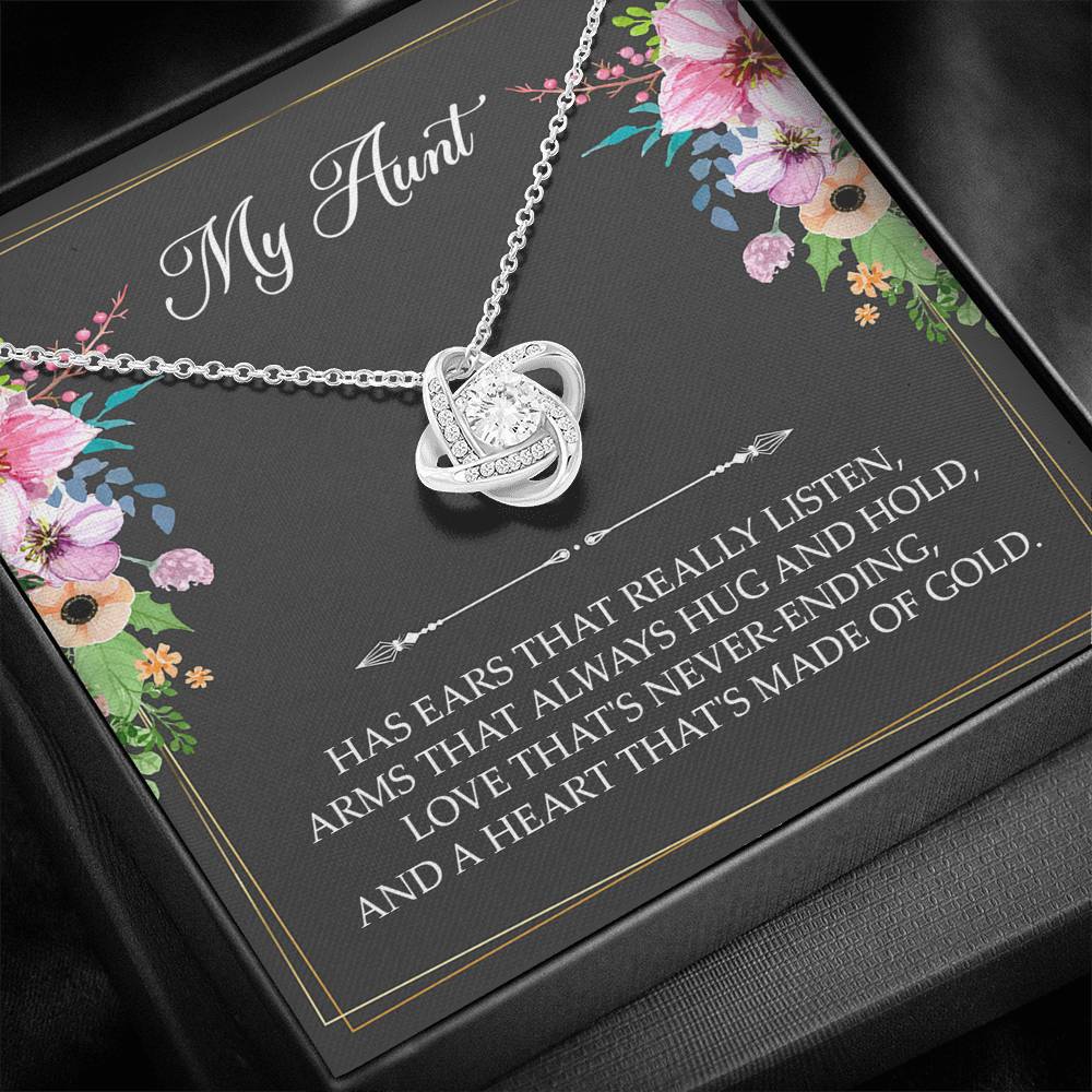 To My Aunt Gifts, Has Ears That Really Listen, Love Knot Necklace For Women, Aunt Birthday Present From Niece Nephew