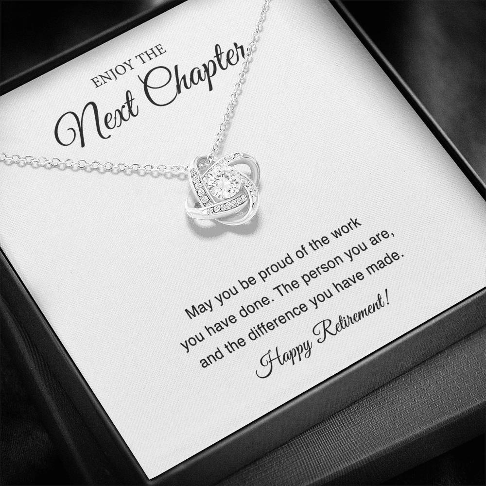 Retirement Gifts, Next Chapter, Happy Retirement Love Knot Necklace For Women, Retirement Party Favor From Friends Coworkers