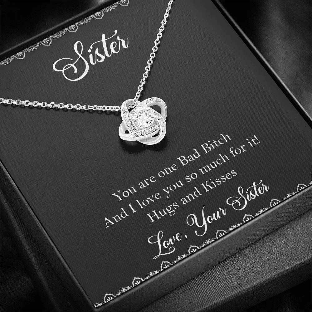 To My Badass Sister Gifts, Hugs And Kisses, Love Knot Necklace For Women, Birthday Present Idea From Sister