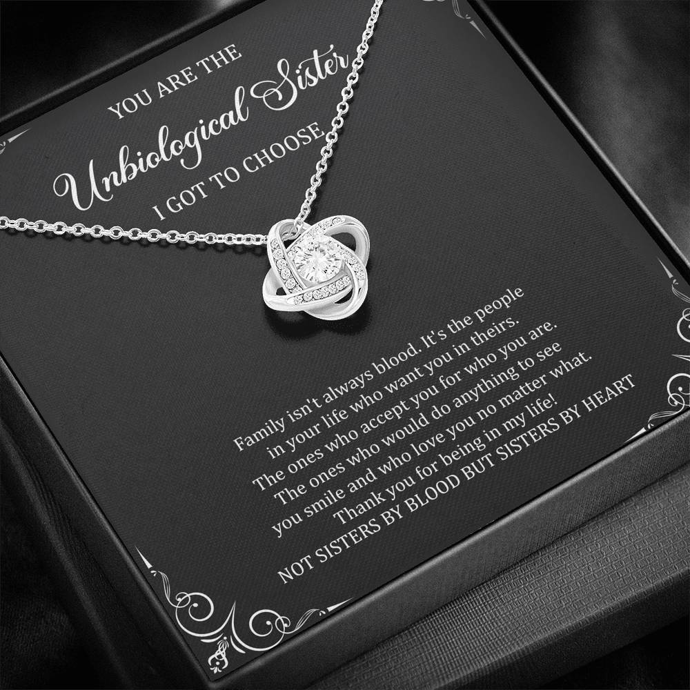To My Unbiological Sister Gifts, Family Isn't Always Blood, Love Knot Necklace For Women, Birthday Present Idea From Sister-in-law