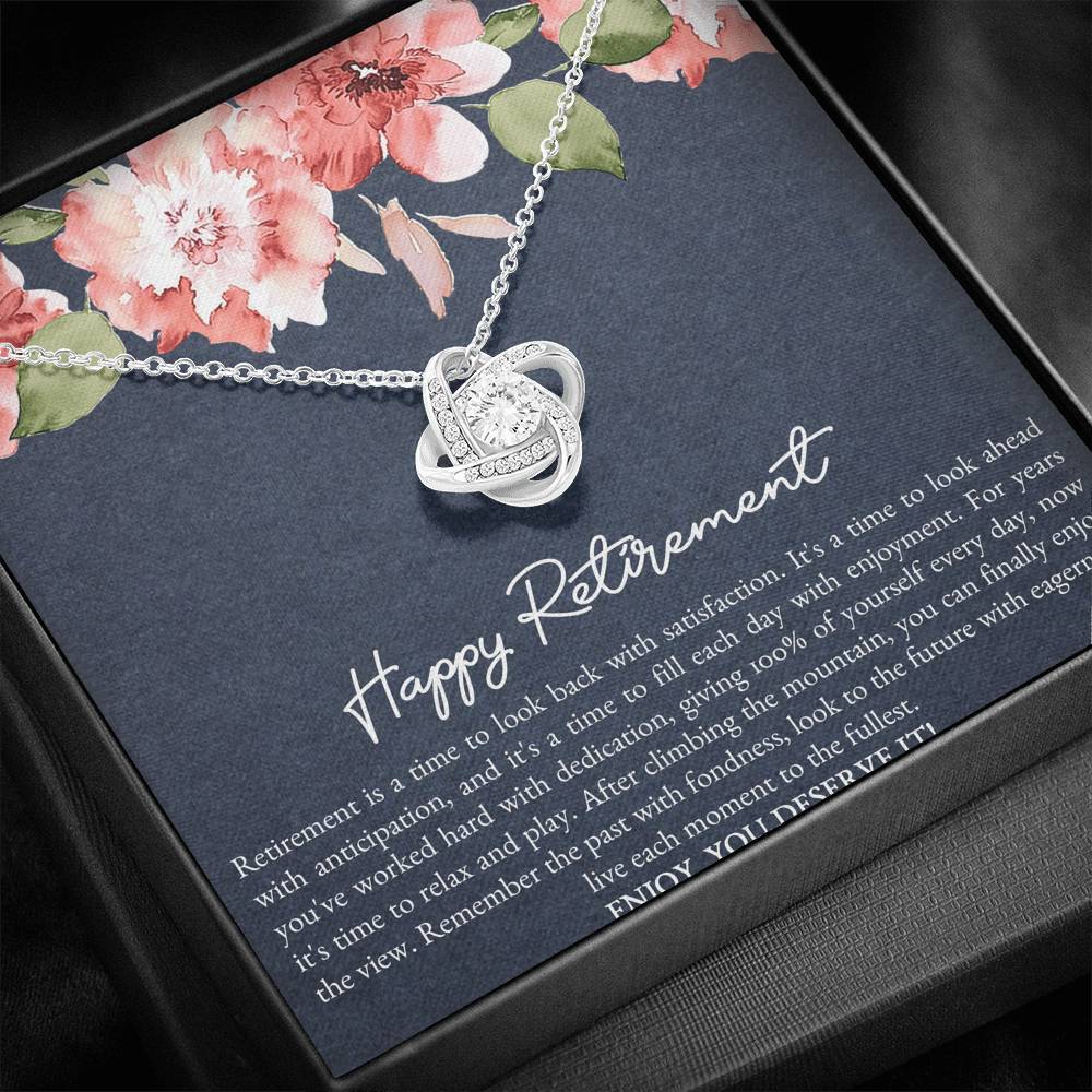 Retirement Gifts, Enjoy You Deserve It, Happy Retirement Love Knot Necklace For Women, Retirement Party Favor From Friends Coworkers