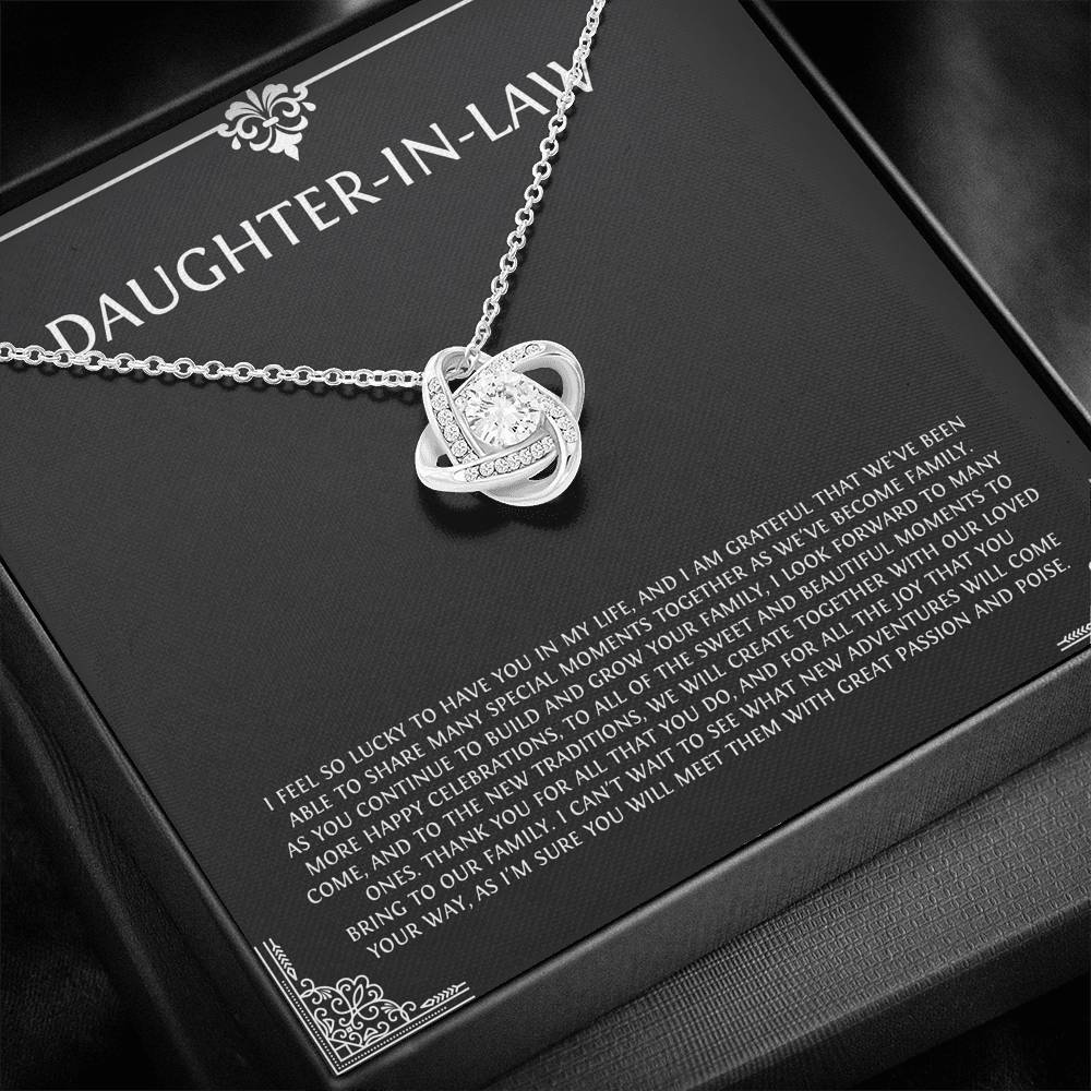 To My Daughter-in-law Gifts, I'm Lucky To Have You, Love Knot Necklace For Women, Birthday Present Idea From Mother-in-law
