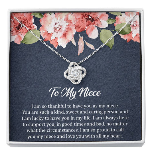 To My Niece  Gifts, I'm So Thankful, Love Knot Necklace For Women, Birthday Present Ideas From Aunt Uncle