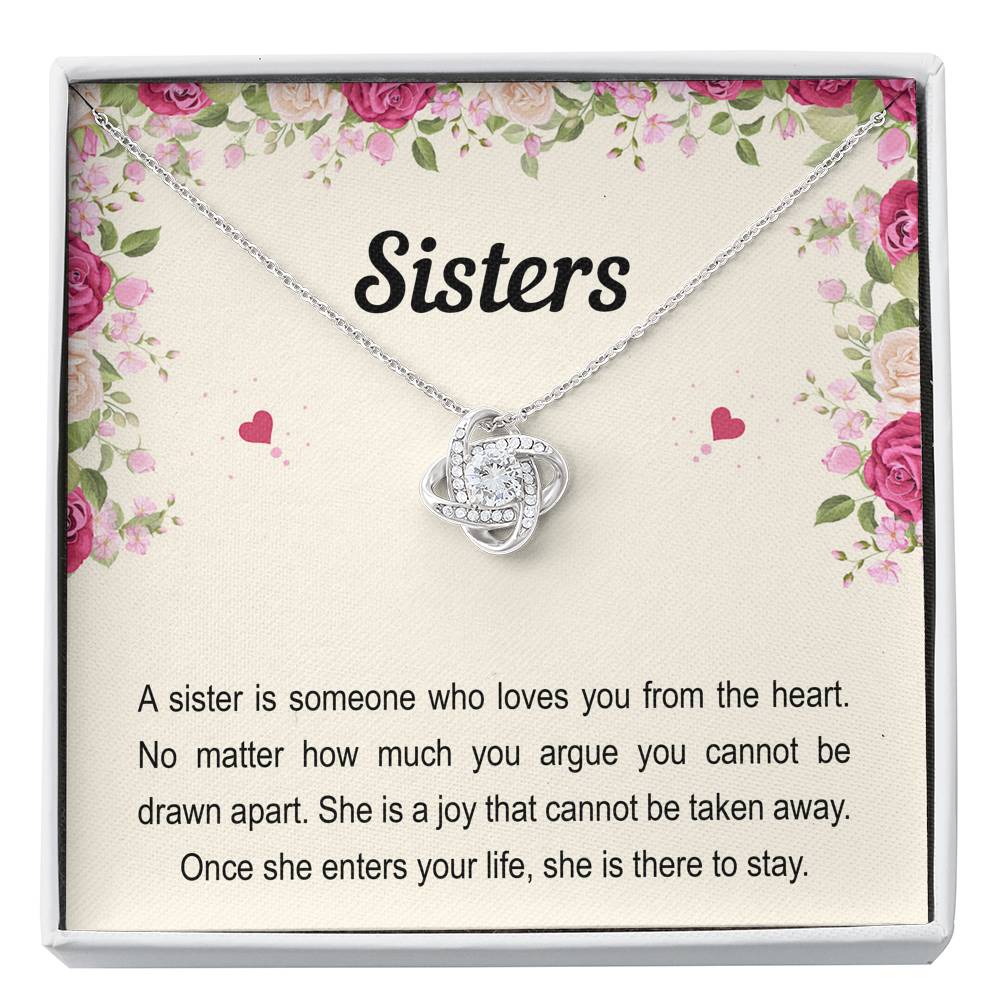 To My Sister Gifts, Someone Who Loves You From The Heart, Love Knot Necklace For Women, Birthday Present Idea From Sister Brother