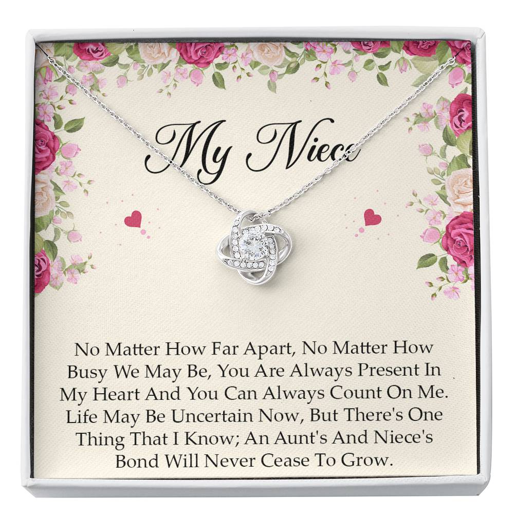 To My Niece  Gifts, No Matter How Far Apart, Love Knot Necklace For Women, Birthday Present Idea From Aunt Uncle