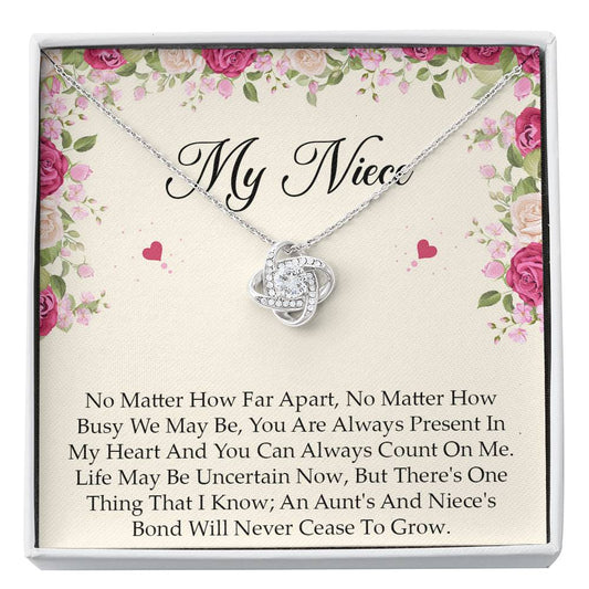 To My Niece  Gifts, No Matter How Far Apart, Love Knot Necklace For Women, Birthday Present Idea From Aunt Uncle