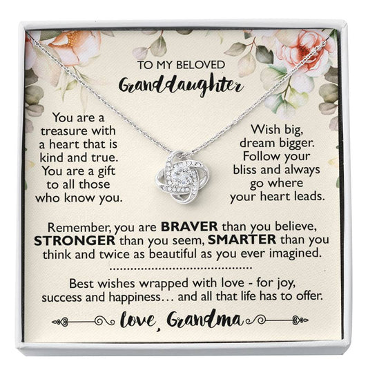 To My Granddaughter Gifts, You Are a Treasure with a Heart, Love Knot Necklace For Women, Present From Grandma