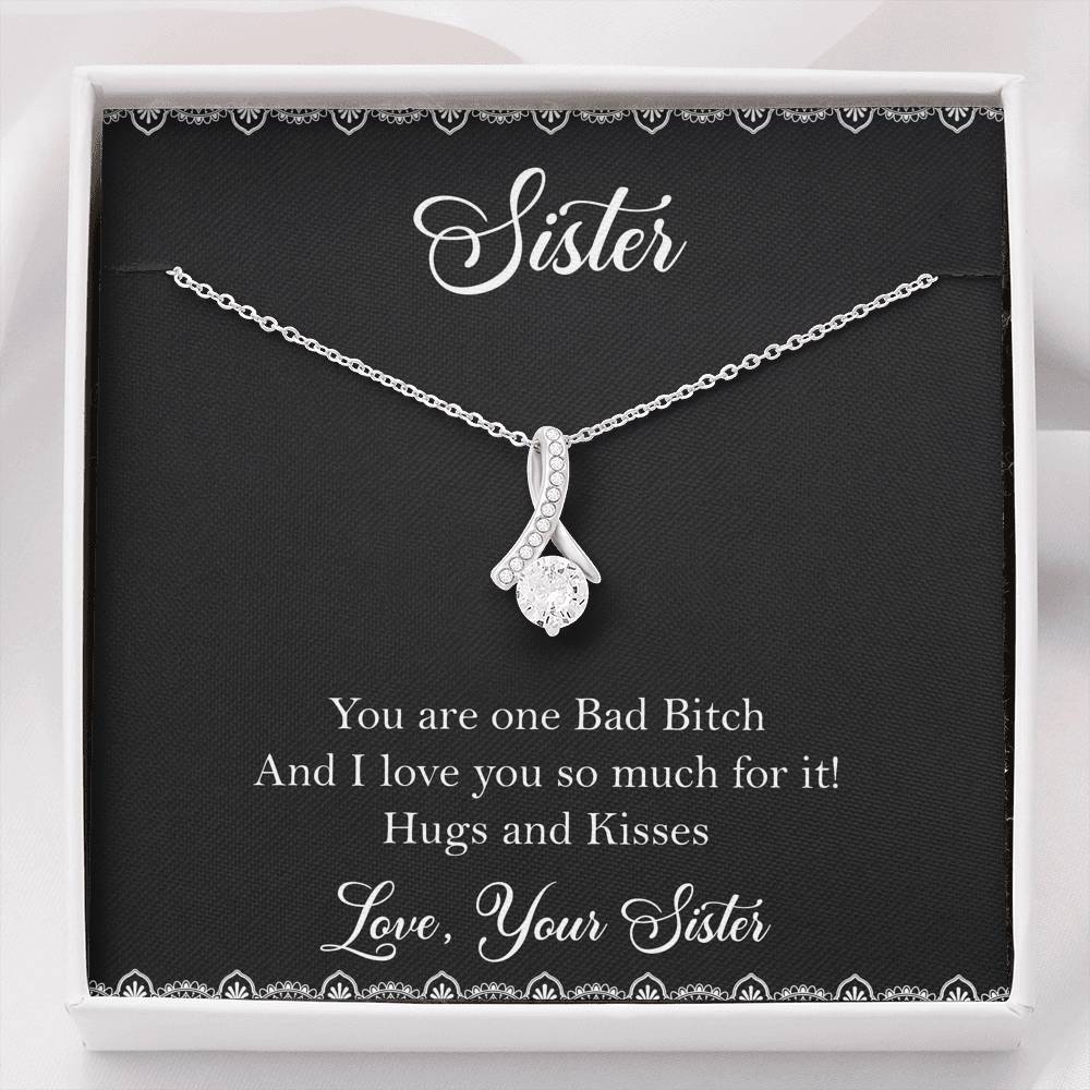 To My Badass Sister Gifts, Hugs And Kisses, Alluring Beauty Necklace For Women, Birthday Present Idea From Sister