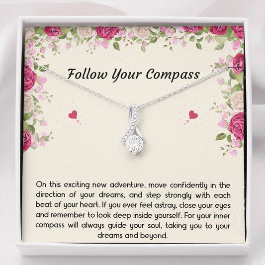 Graduation Gifts, Follow Your Compass, Alluring Beauty Necklace For Women, College Preschool High School Graduation Present