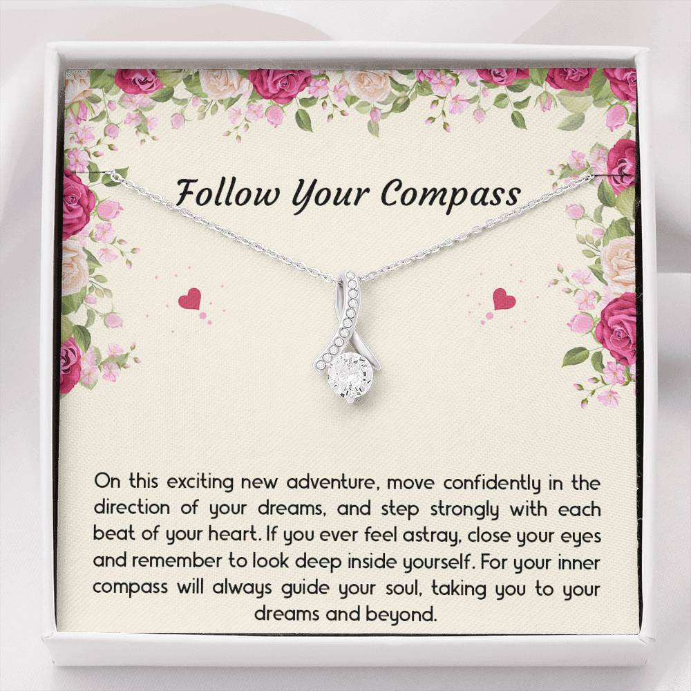 Graduation Gifts, Follow Your Compass, Alluring Beauty Necklace For Women, College Preschool High School Graduation Present