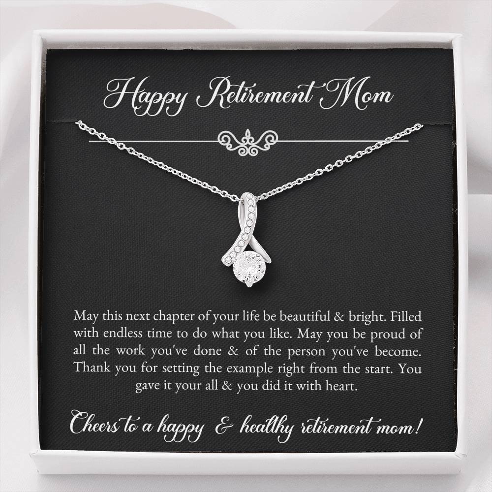 Mom Retirement Gifts, Next Chapter, Happy Retirement Alluring Beauty Necklace For Women, Retirement Party Favor From Daughter Son