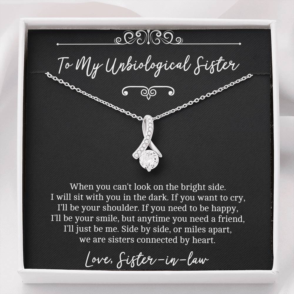 To My Unbiological Sister Gifts, Sisters Connected By Heart, Alluring Beauty Necklace For Women, Birthday Present Idea From Sister-in-law