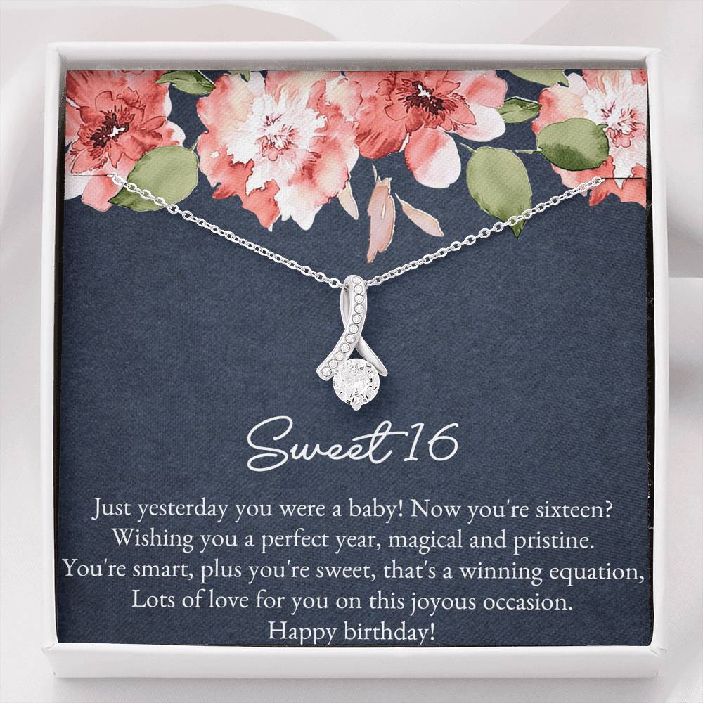 16th Birthday Gifts For Women, Yesterday You Were A Baby, Alluring Beauty Necklace, Happy Birthday Message Card Jewelry For Daughter