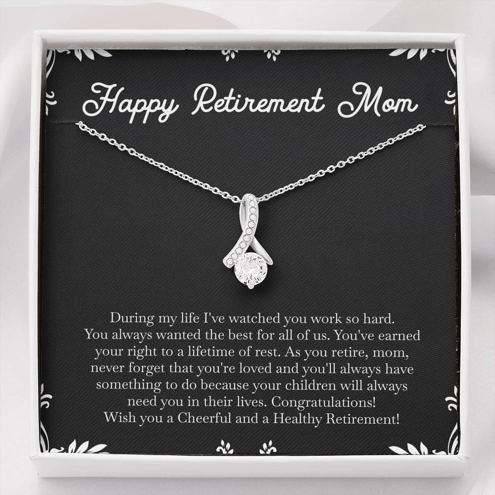 Mom Retirement Gifts, Never Forget, Happy Retirement Alluring Beauty Necklace For Women, Retirement Party Favor From Daughter Son