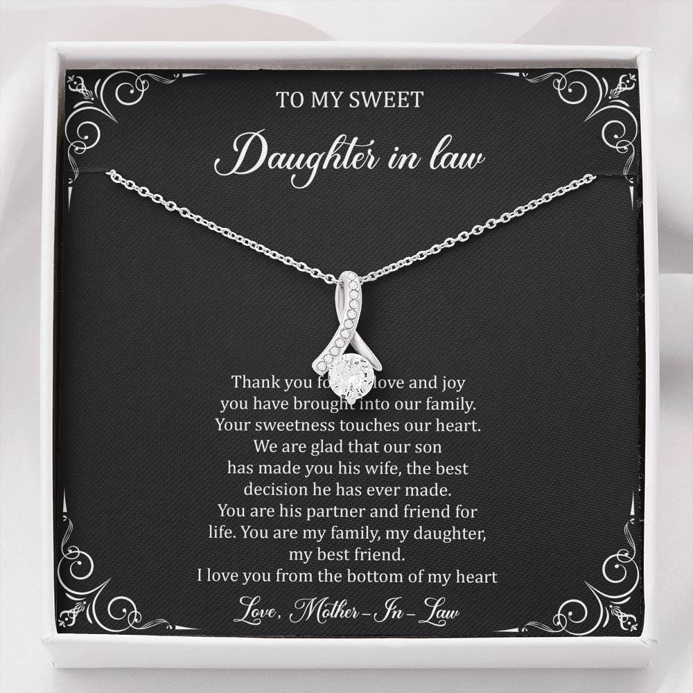 To My Daughter in Law Gifts, Thank You For The Love And Joy, Alluring Beauty Necklace For Women, Birthday Present Idea From Mother-in-law
