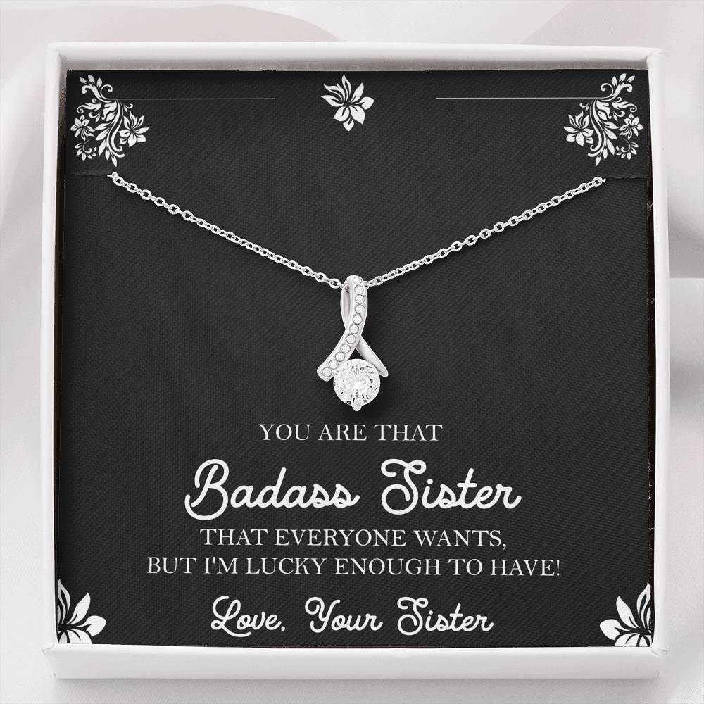 To My Badass Sister Gifts, Lucky To  Have You, Alluring Beauty Necklace For Women, Birthday Present Idea From Sister