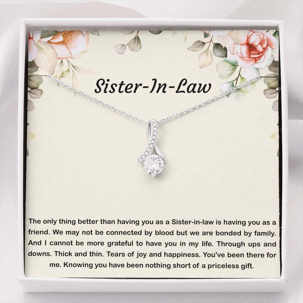 To My Sister-in-law Gifts, Bonded By Family, Alluring Beauty Necklace For Women, Birthday Present Idea From Sister