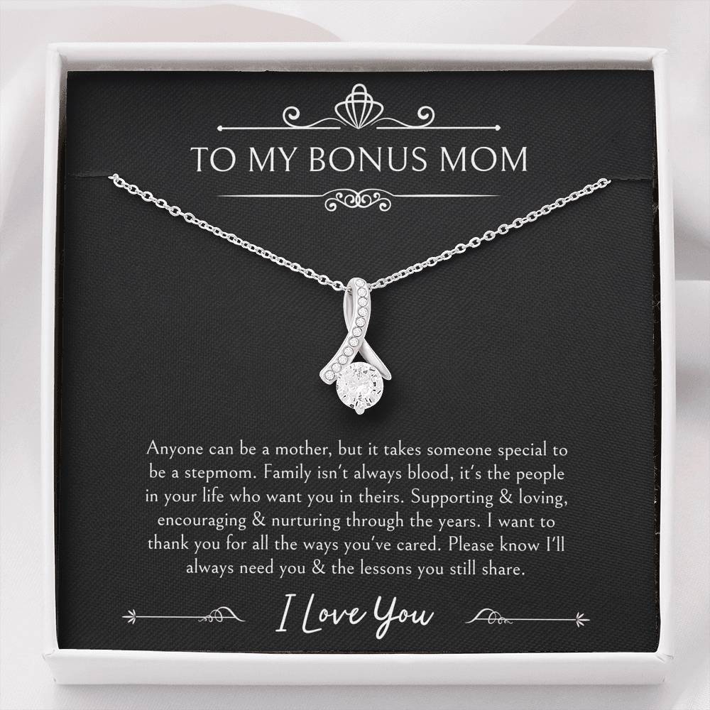 To My Bonus Mom Gifts, Thank You For Loving Me, Alluring Beauty Necklace For Women, Wedding Day Thank You Ideas From Bride