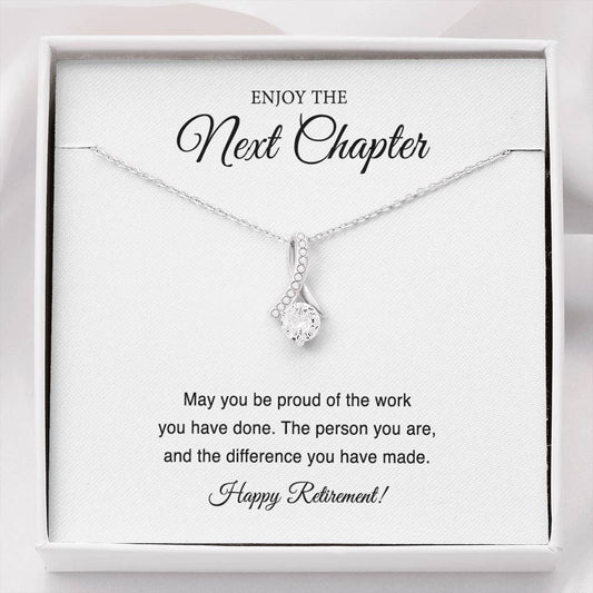 Retirement Gifts, Next Chapter, Happy Retirement Alluring Beauty Necklace For Women, Retirement Party Favor From Friends Coworkers