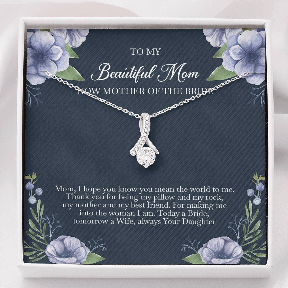 To My Mom of the Bride Gifts, You Mean The World To Me, Alluring Beauty Necklace For Women, Wedding Day Thank You Ideas From Bride