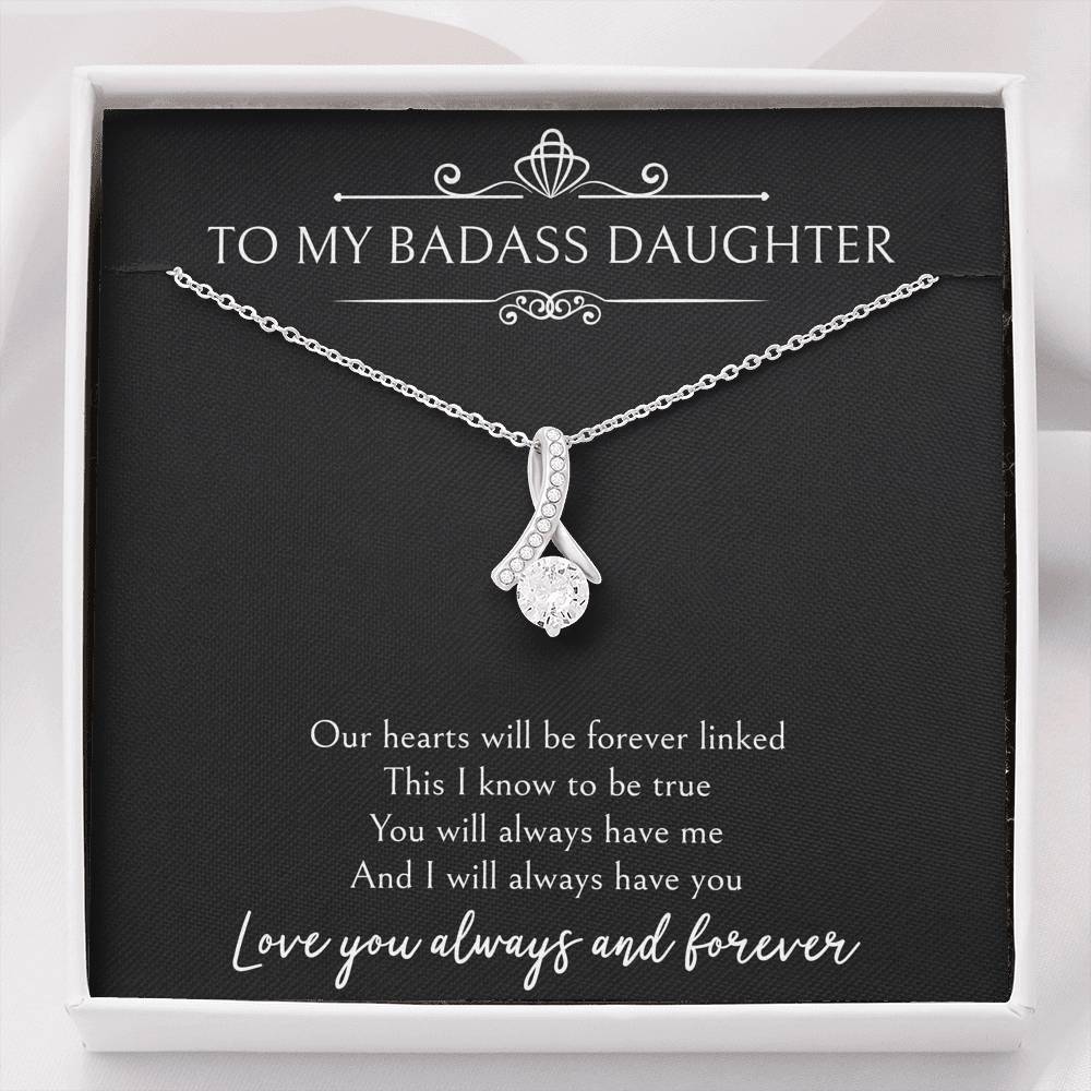 To My Badass Daughter Gifts, Our Hearts Will Be Forever Linked, Alluring Beauty Necklace For Women, Birthday Present Ideas From Mom Dad