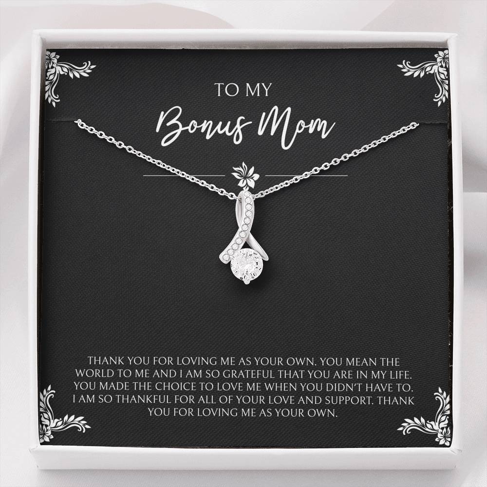 To My Bonus Mom Gifts, You Mean The World To Me , Alluring Beauty Necklace For Women, Birthday Mothers Day Present From Bonus Daughter