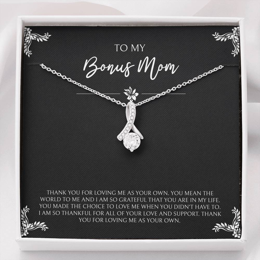 To My Bonus Mom Gifts, You Mean The World To Me , Alluring Beauty Necklace For Women, Birthday Mothers Day Present From Bonus Daughter