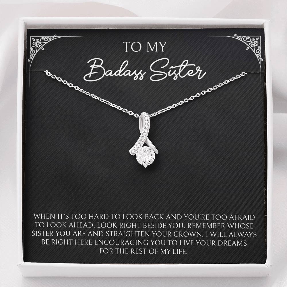 To My Badass Sister Gifts, When It's Too Hard To Look Back, Alluring Beauty Necklace For Women, Birthday Present Ideas From Sister Brother