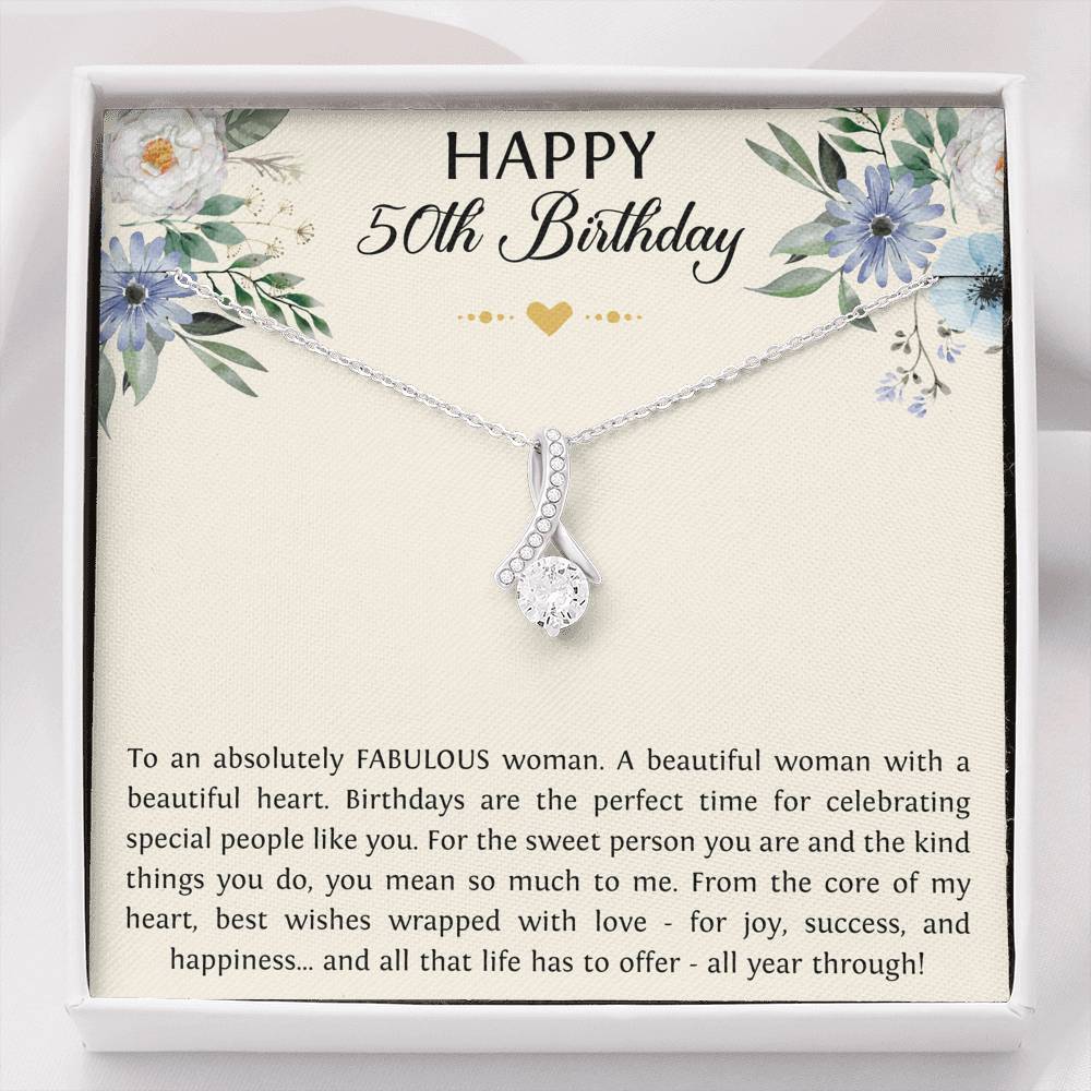50th Birthday Gifts For Women, To A Fabulous Woman, Alluring Beauty Necklace, Happy Birthday Message Card Jewelry For Mom