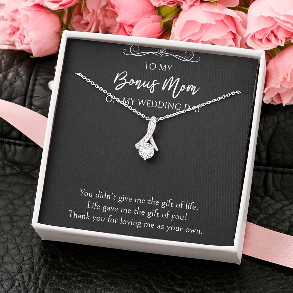 To My Bonus Mom Gifts, Thank You For Loving Me, Alluring Beauty Necklace For Women, Wedding Day Thank You Ideas From Bride