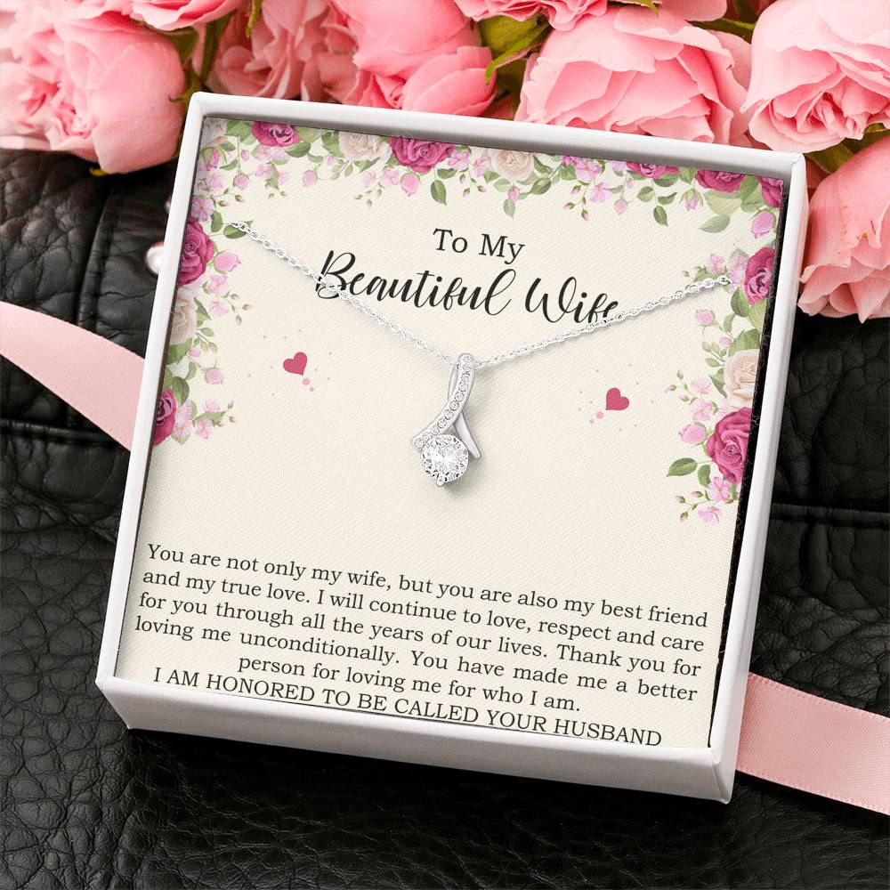 To My Wife, To My Beautiful Wife, Alluring Beauty Necklace For Women, Anniversary Birthday Gifts From Husband