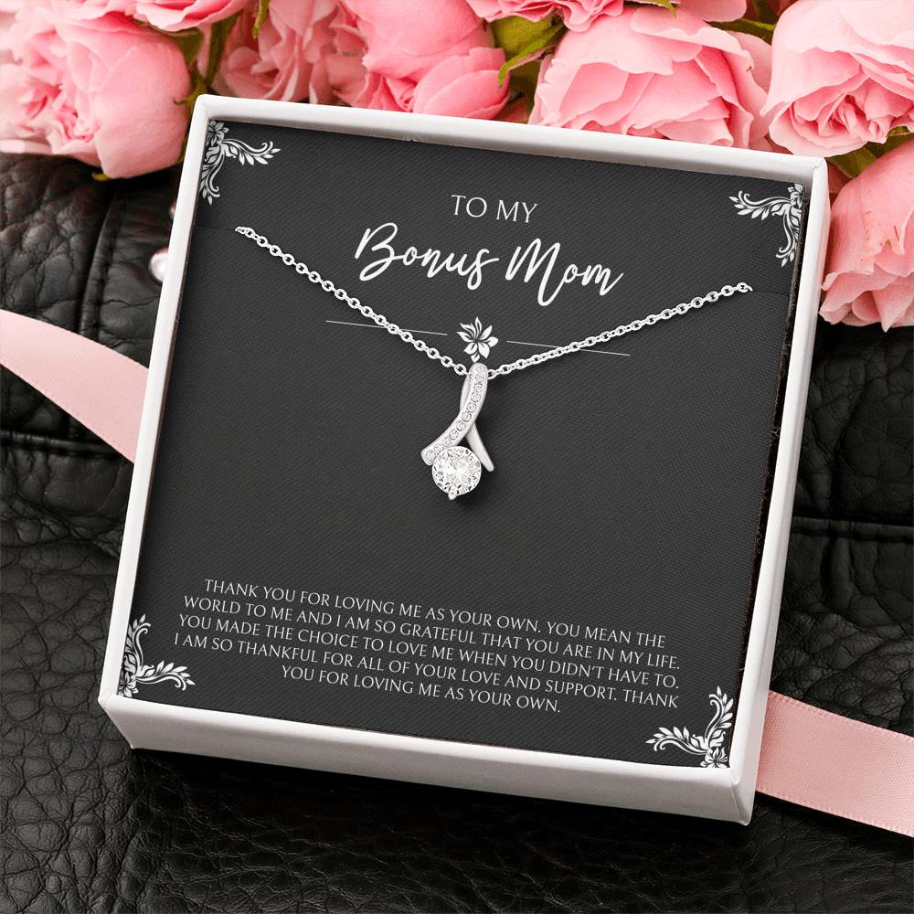 To My Bonus Mom Gifts, You Mean The World To Me , Alluring Beauty Necklace For Women, Birthday Mothers Day Present From Bonus Daughter