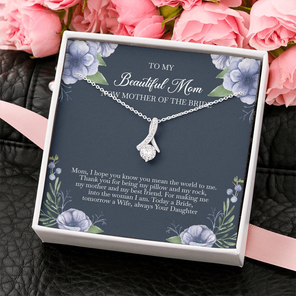 To My Mom of the Bride Gifts, You Mean The World To Me, Alluring Beauty Necklace For Women, Wedding Day Thank You Ideas From Bride