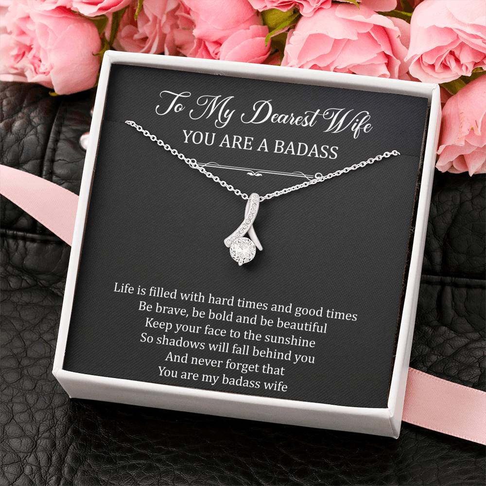 To My Badass Wife, Be Brave, Alluring Beauty Necklace For Women, Anniversary Birthday Valentines Day Gifts From Husband