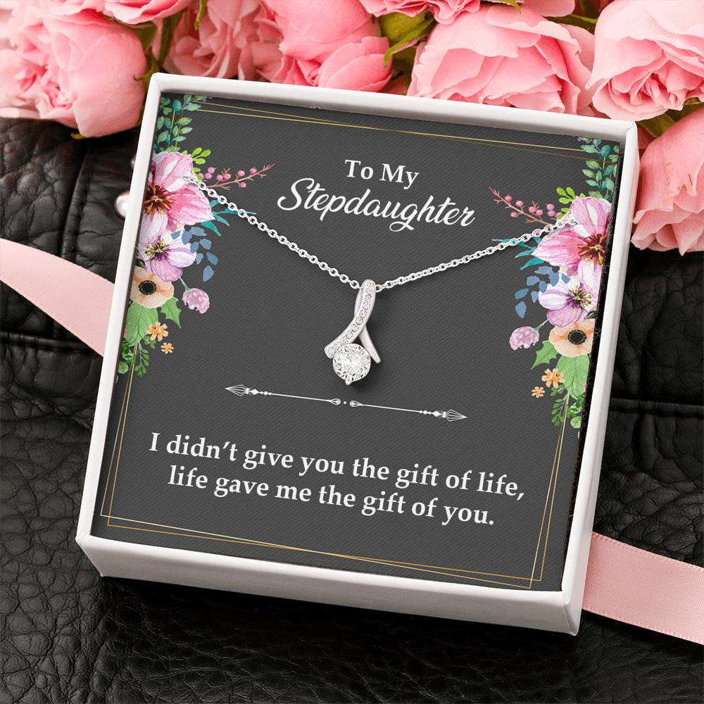 To My Stepdaughter Gifts, I Didn’t Give You The Gift Of Life, Interlocking Heart Necklace For Women, Birthday Present Idea From Stepmom