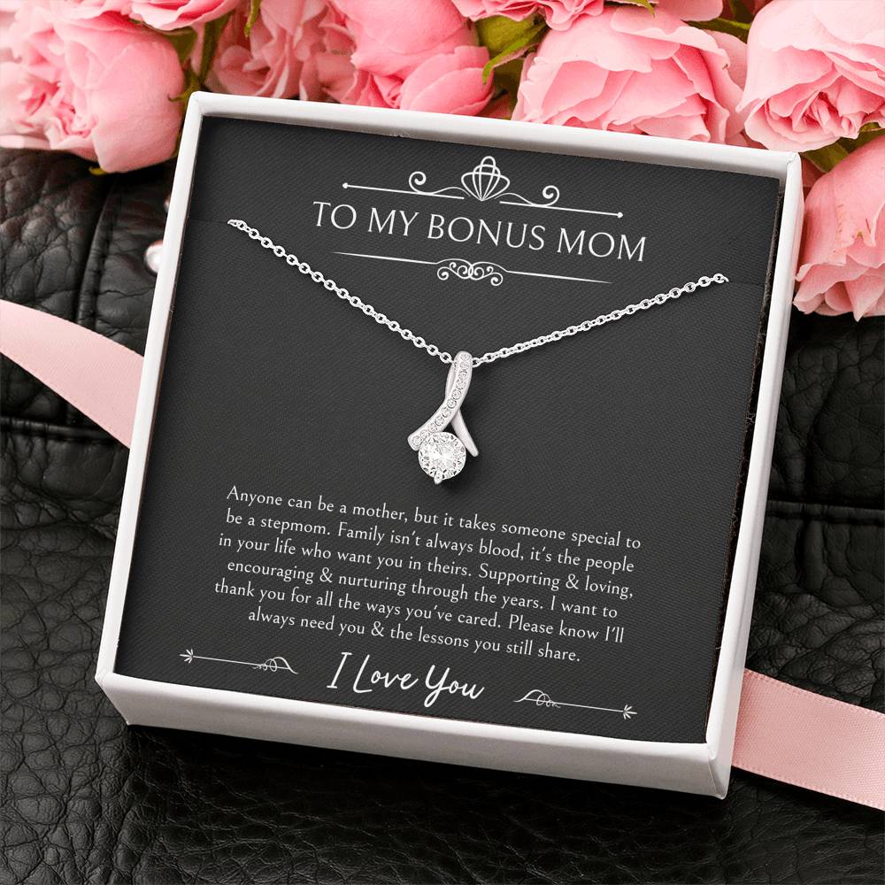 To My Bonus Mom Gifts, Thank You For Loving Me, Alluring Beauty Necklace For Women, Wedding Day Thank You Ideas From Bride