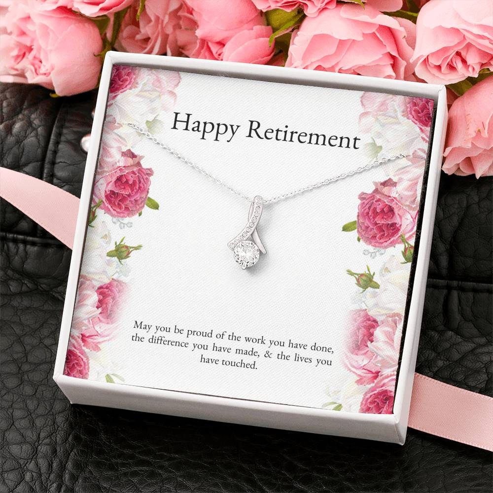 Retirement Gifts, Lives You Touched, Happy Retirement Alluring Beauty Necklace For Women, Retirement Party Favor From Friends Coworkers