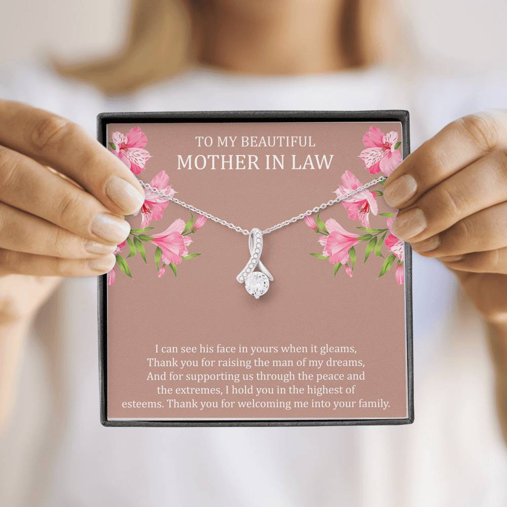To My Mother-in-Law Gifts, I Can See His Face In Yours, Alluring Beauty Necklace For Women, Birthday Mothers Day Present From Daughter-in-law
