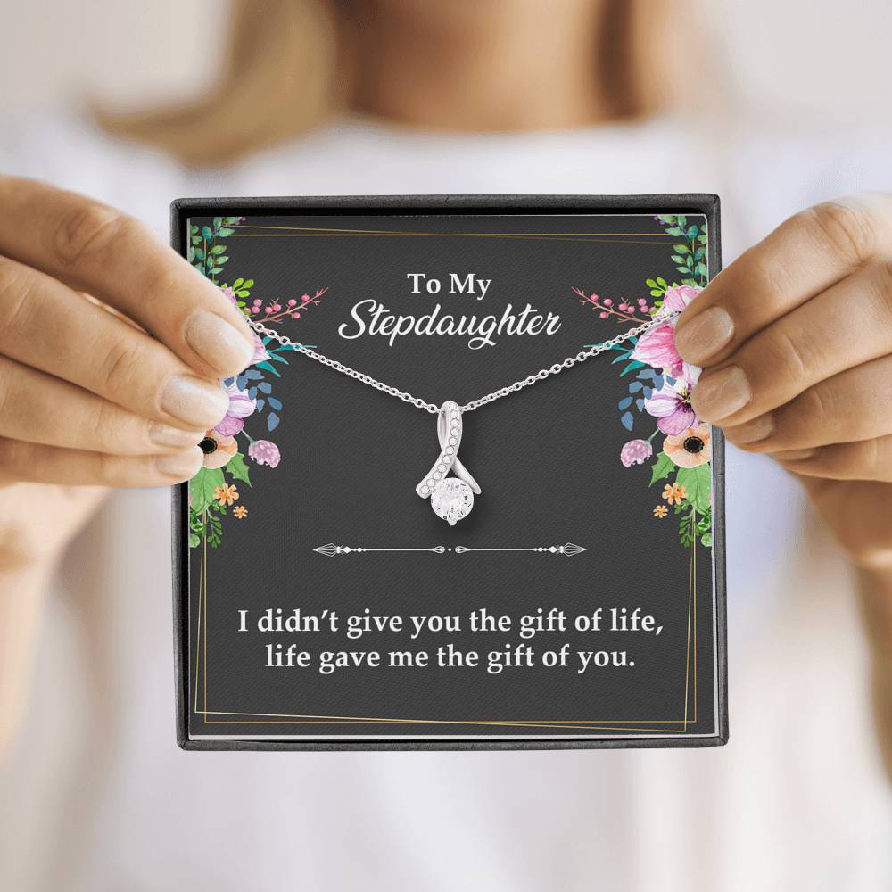 To My Stepdaughter Gifts, I Didn’t Give You The Gift Of Life, Interlocking Heart Necklace For Women, Birthday Present Idea From Stepmom