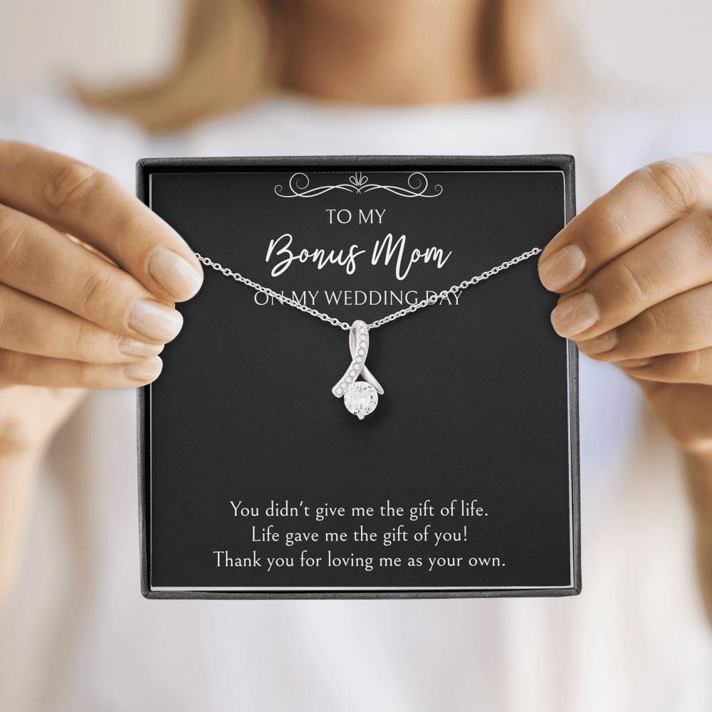 To My Bonus Mom Gifts, Thank You For Loving Me, Alluring Beauty Necklace For Women, Wedding Day Thank You Ideas From Bride