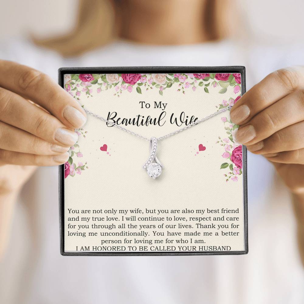 To My Wife, To My Beautiful Wife, Alluring Beauty Necklace For Women, Anniversary Birthday Gifts From Husband