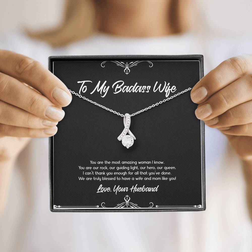 To My Badass Wife, You Are Our Rock, Alluring Beauty Necklace For Women, Anniversary Birthday Valentines Day Gifts From Husband