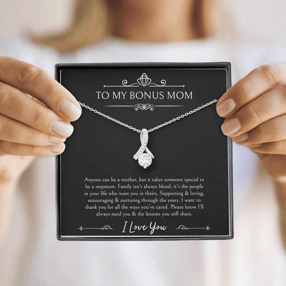 To My Bonus Mom Gifts, Thank You For Loving Me, Alluring Beauty Necklace For Women, Wedding Day Thank You Ideas From Bride