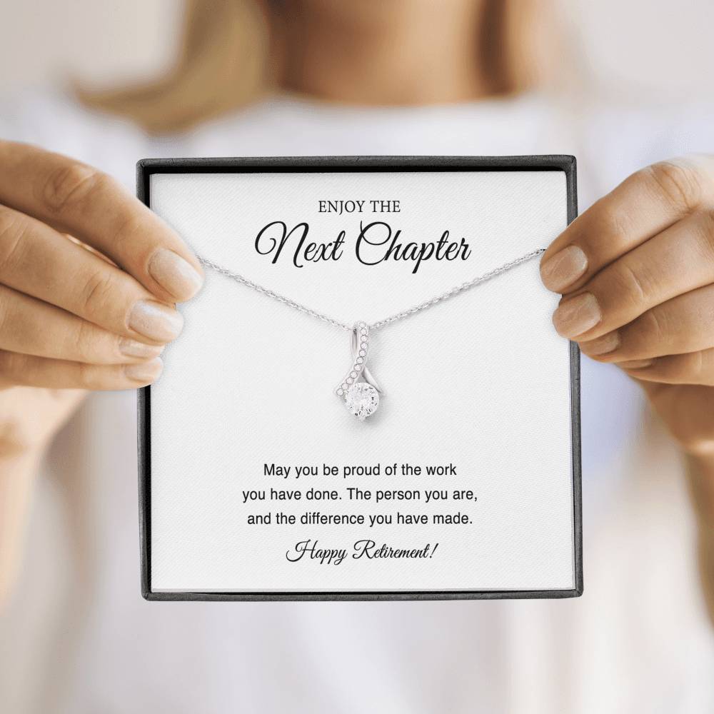 Retirement Gifts, Next Chapter, Happy Retirement Alluring Beauty Necklace For Women, Retirement Party Favor From Friends Coworkers