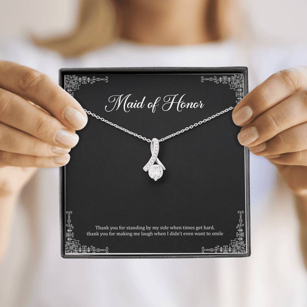 To My Maid of Honor Gifts, Thank You for Standing By My Side, Alluring Beauty Necklace For Women, Wedding Day Thank You Ideas From Bride