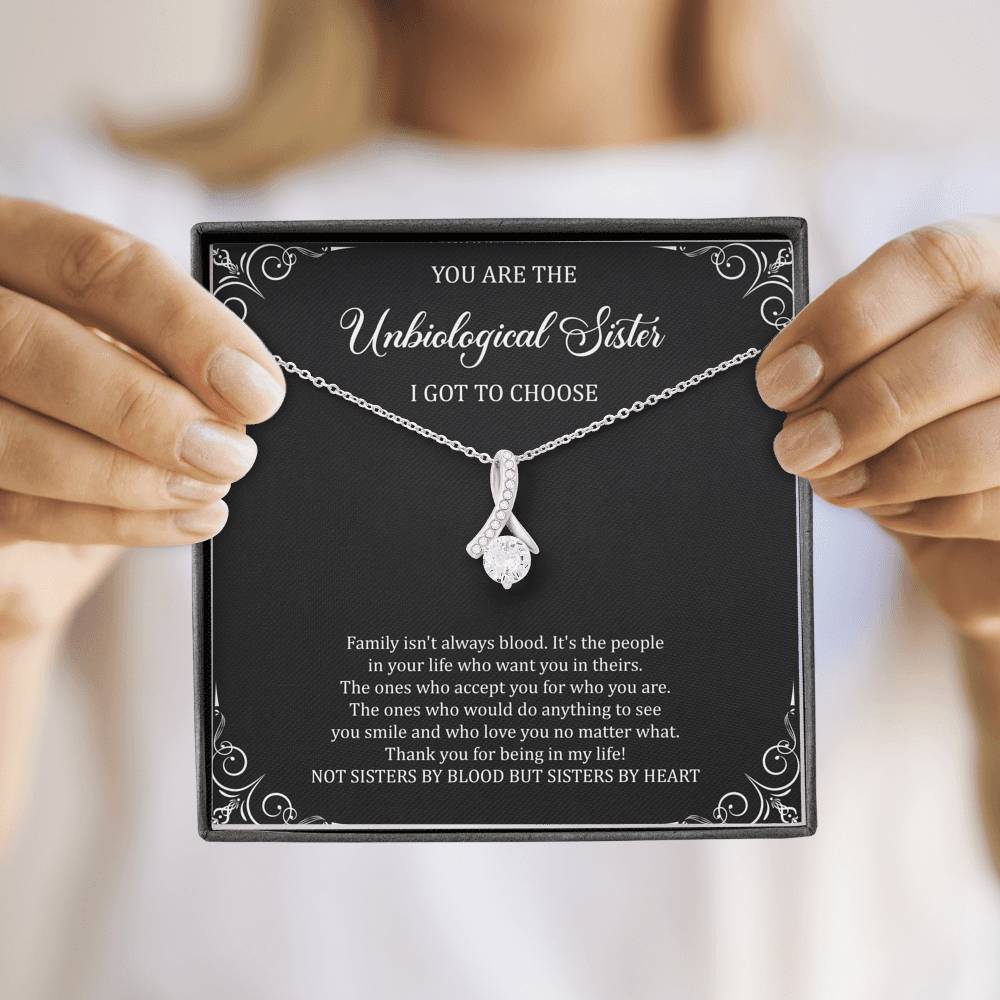 To My Unbiological Sister Gifts, Family Isn't Always Blood, Alluring Beauty Necklace For Women, Birthday Present Idea From Sister-in-law