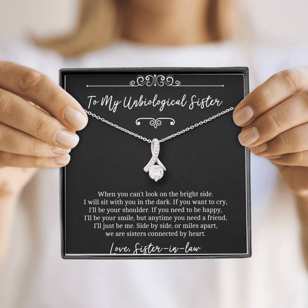 To My Unbiological Sister Gifts, Sisters Connected By Heart, Alluring Beauty Necklace For Women, Birthday Present Idea From Sister-in-law