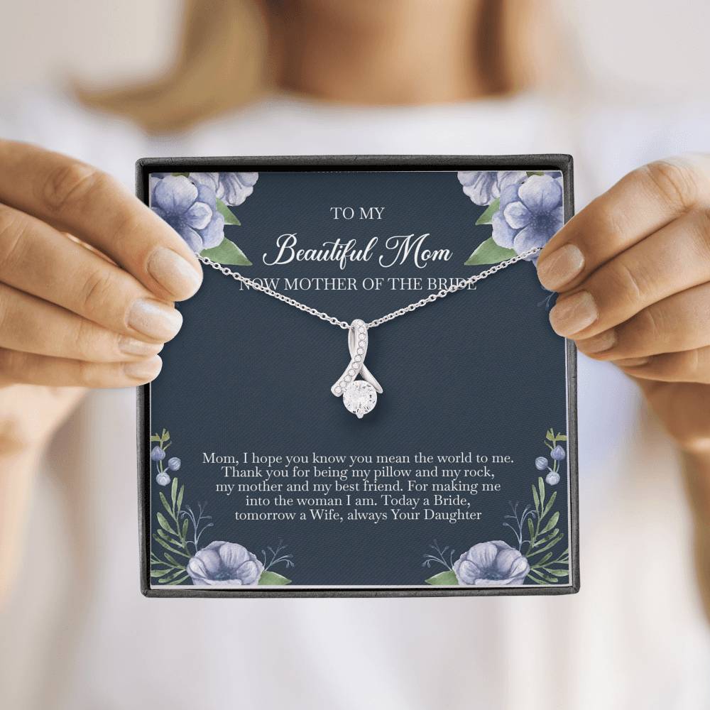 To My Mom of the Bride Gifts, You Mean The World To Me, Alluring Beauty Necklace For Women, Wedding Day Thank You Ideas From Bride