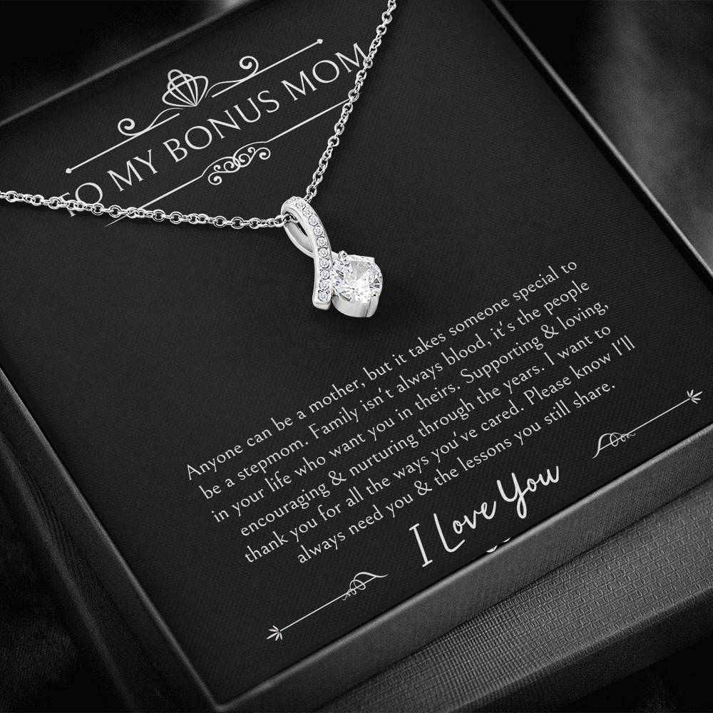 To My Bonus Mom Gifts, Thank You For Loving Me, Alluring Beauty Necklace For Women, Wedding Day Thank You Ideas From Bride